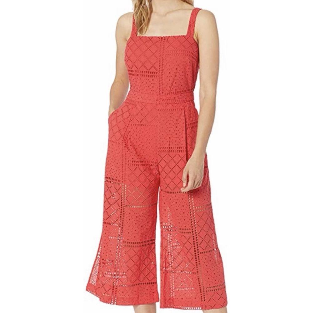 Parker Red Eyelet Cropped Jumpsuit Size 2